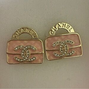 Authentic CHANEL Pink Enamel CC Earrings